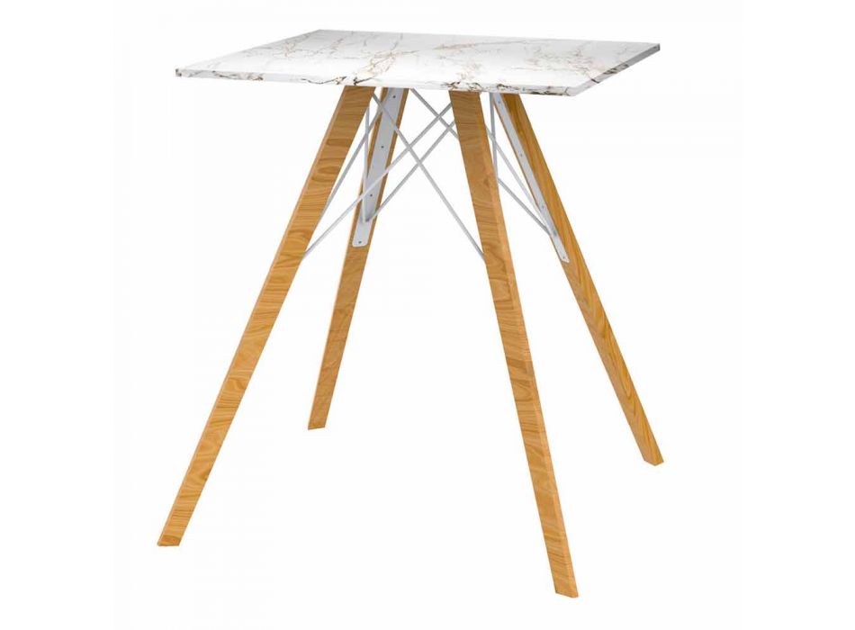 Mesa de comedor de diseño en madera y cuadrada Dekton 4 piezas - Faz Wood by Vondom viadurini
