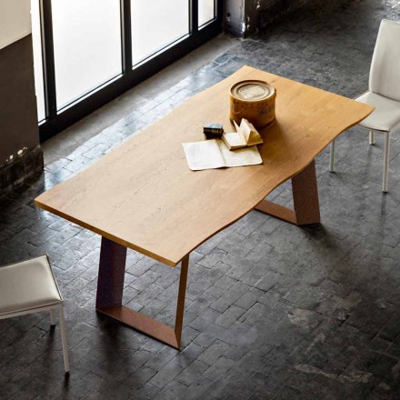 mesa de comedor moderno diseño de 100x200 cm en madera y metal de la planta viadurini