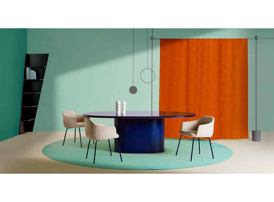 Mesa de comedor ovalada de diseño moderno en MDF azul y cobre Made in Italy - Oku viadurini