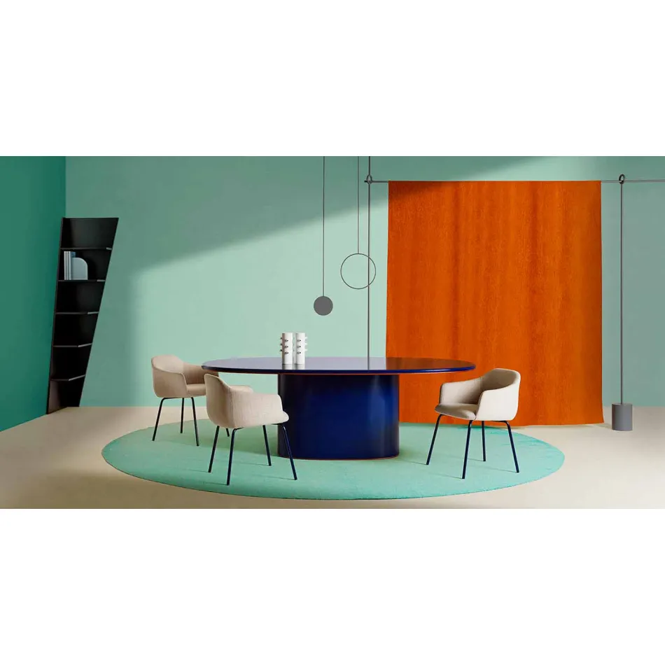 Mesa de comedor ovalada de diseño moderno en MDF azul y cobre Made in Italy - Oku viadurini