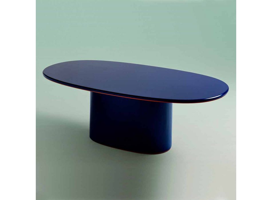Mesa de comedor ovalada de diseño moderno en MDF azul y cobre Made in Italy - Oku viadurini