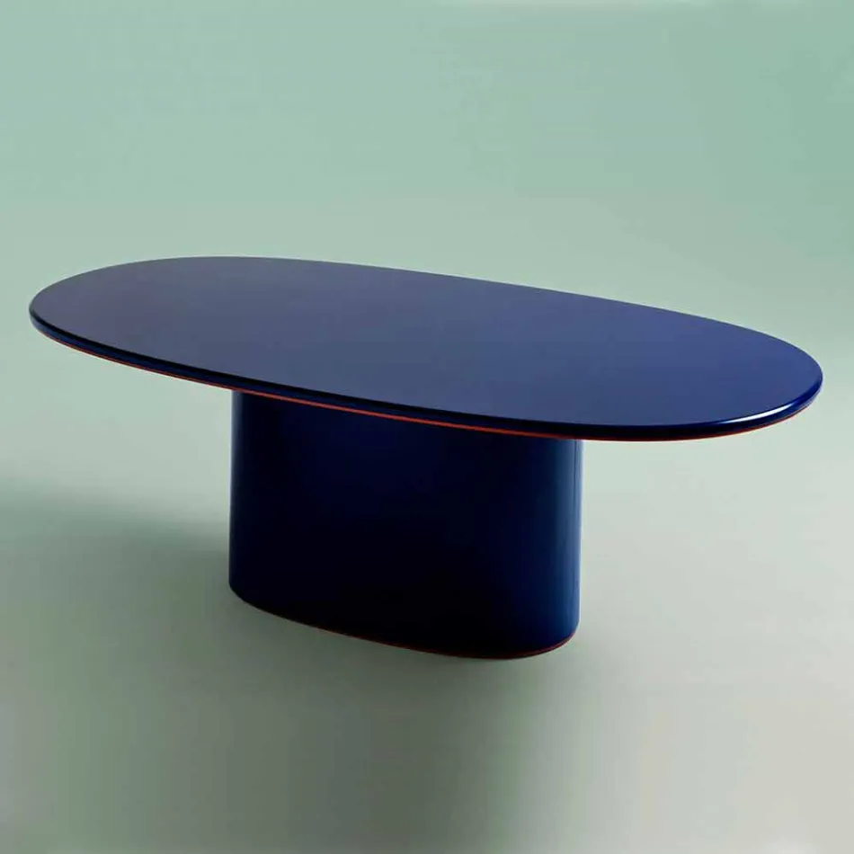 Mesa de comedor ovalada de diseño moderno en MDF azul y cobre Made in Italy - Oku viadurini