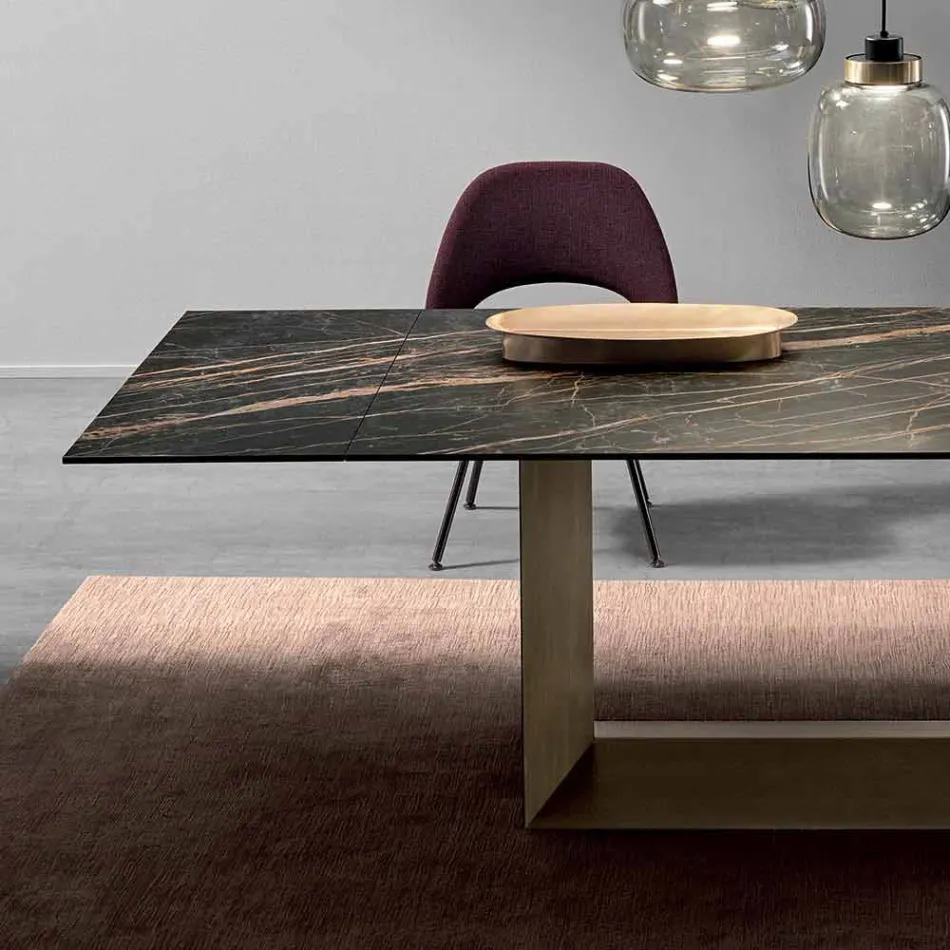 Mesa de comedor extensible en cerámica y metal Made in Italy - Marrón oscuro viadurini