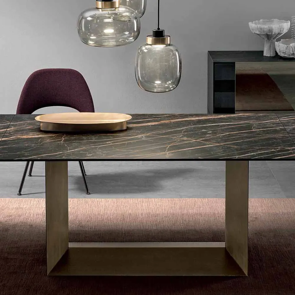 Mesa de comedor extensible en cerámica y metal Made in Italy - Marrón oscuro viadurini