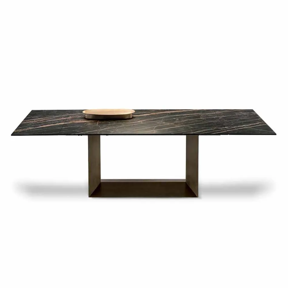 Mesa de comedor extensible en cerámica y metal Made in Italy - Marrón oscuro viadurini
