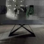 Mesa de comedor de diseño en cerámica efecto Portoro y metal mate - Falcon viadurini