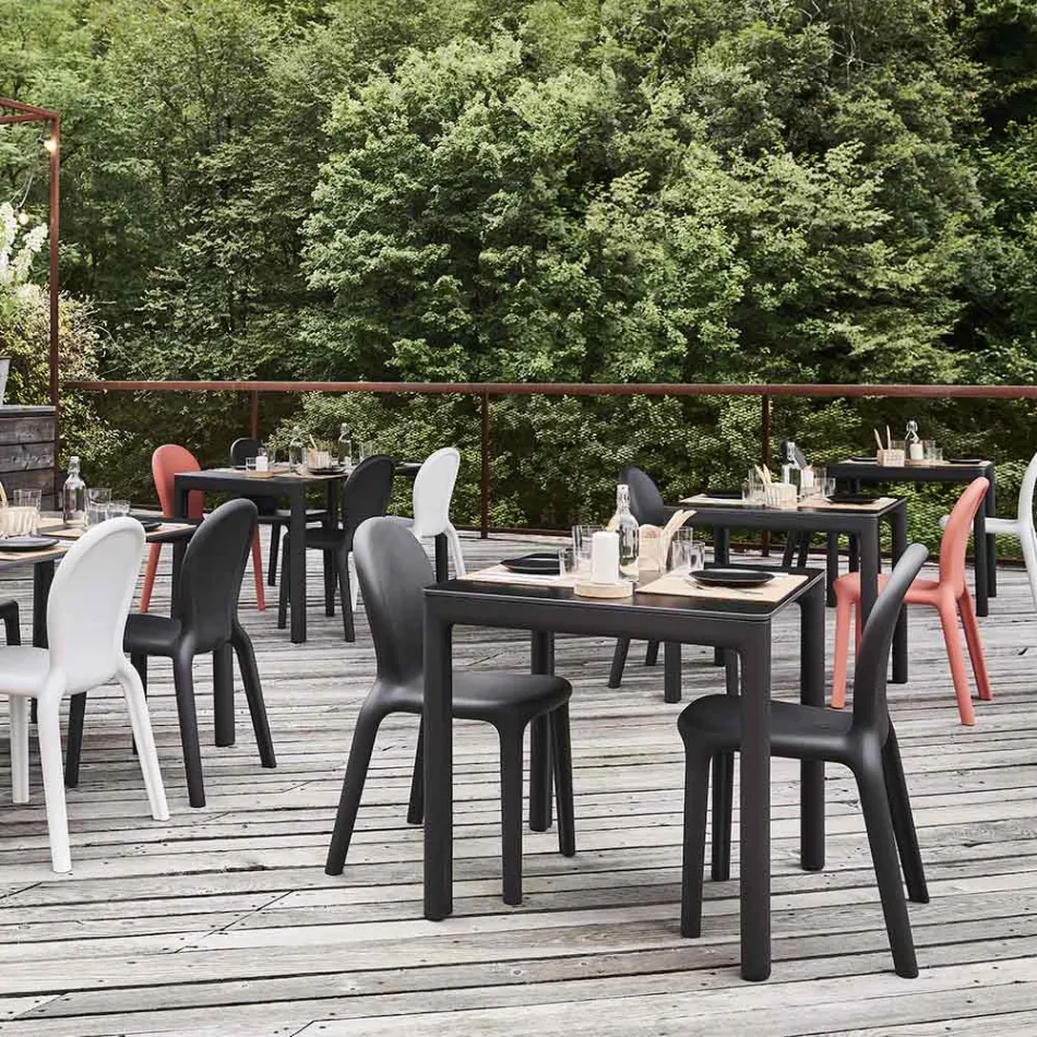 Mesa de comedor de diseño en Hpl y polietileno coloreado Made in Italy - Jamala viadurini