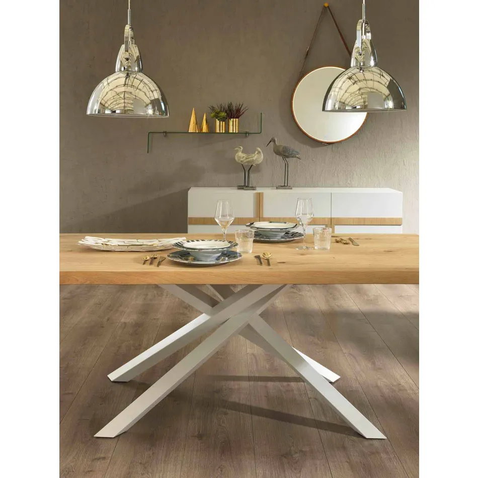 Mesa de comedor de diseño en madera y metal Made in Italy - Skipper viadurini