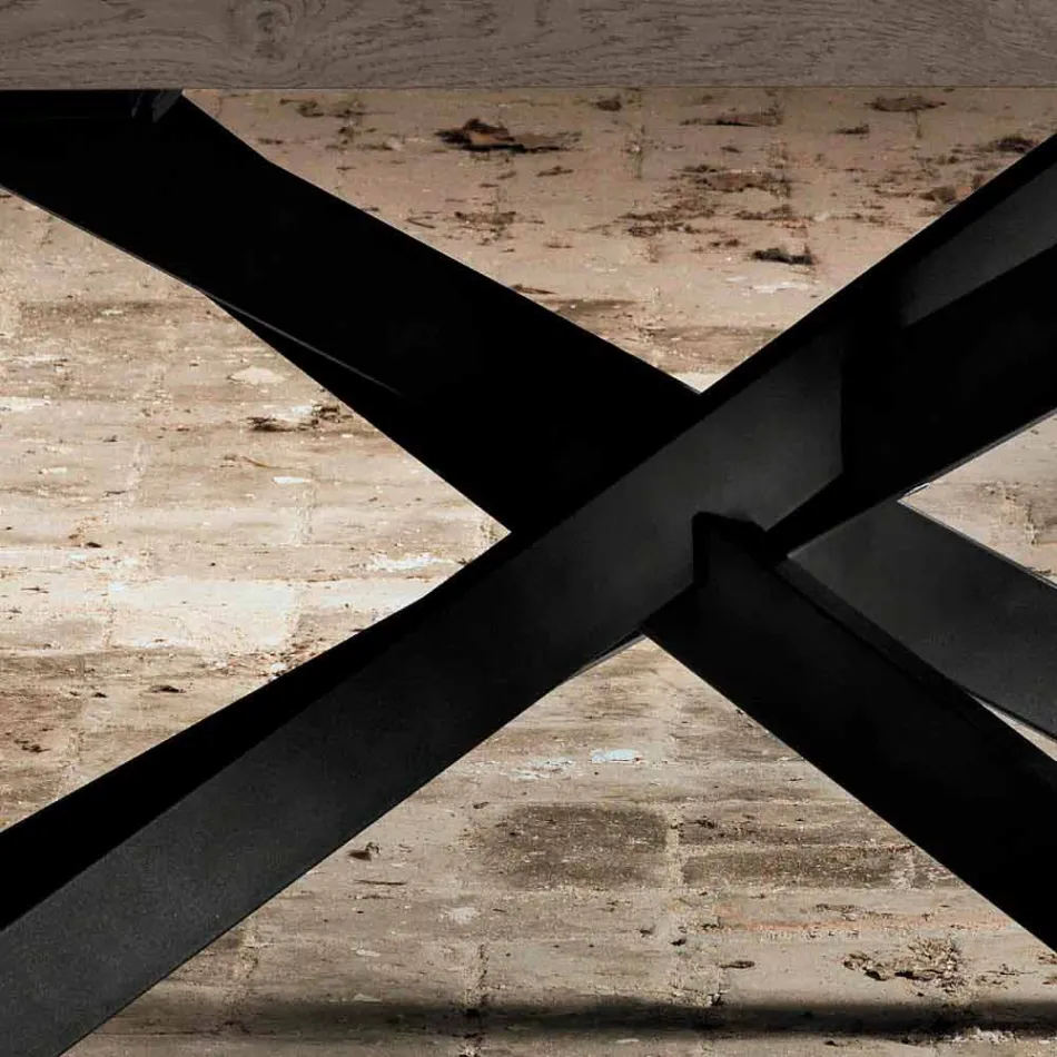 Mesa de comedor de diseño en roble y metal fabricada en Italia Oncino. viadurini