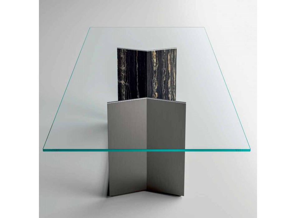 Mesa de comedor de diseño en vidrio con base de metal Made in Italy - Minera viadurini