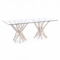 Mesa de comedor de diseño en vidrio y teca blanqueada Homemotion - Francia