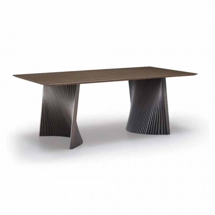 Mesa de comedor de diseño moderno en gres y fresno Made in Italy - Charol viadurini