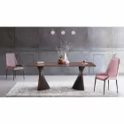 Mesa de comedor de diseño moderno en gres y fresno Made in Italy - Charol viadurini