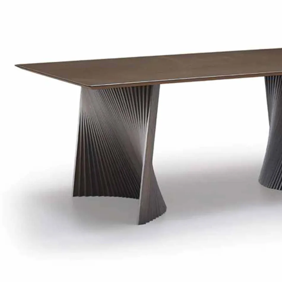 Mesa de comedor de diseño moderno en gres y fresno Made in Italy - Charol viadurini