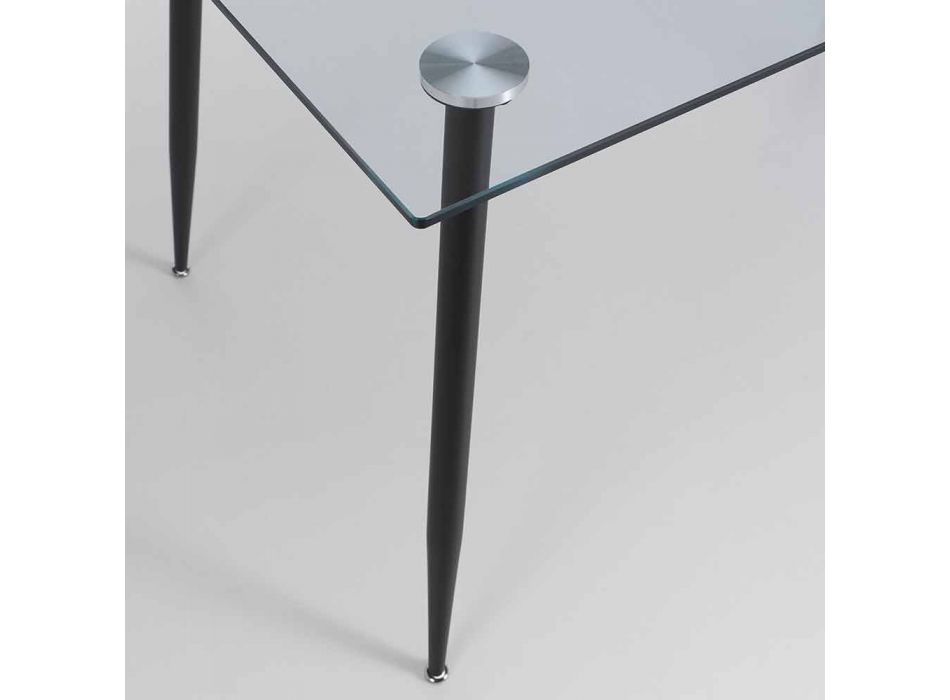 Mesa de comedor de diseño moderno en vidrio templado y metal negro - Foulard viadurini