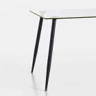 Mesa de comedor de diseño moderno en vidrio templado y metal negro - Foulard viadurini