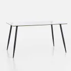 Mesa de comedor de diseño moderno en vidrio templado y metal negro - Foulard viadurini