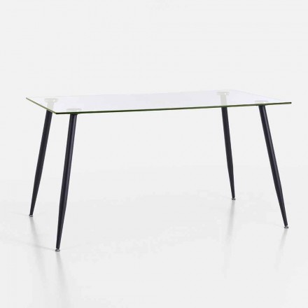 Mesa de comedor de diseño moderno en vidrio templado y metal negro - Foulard viadurini