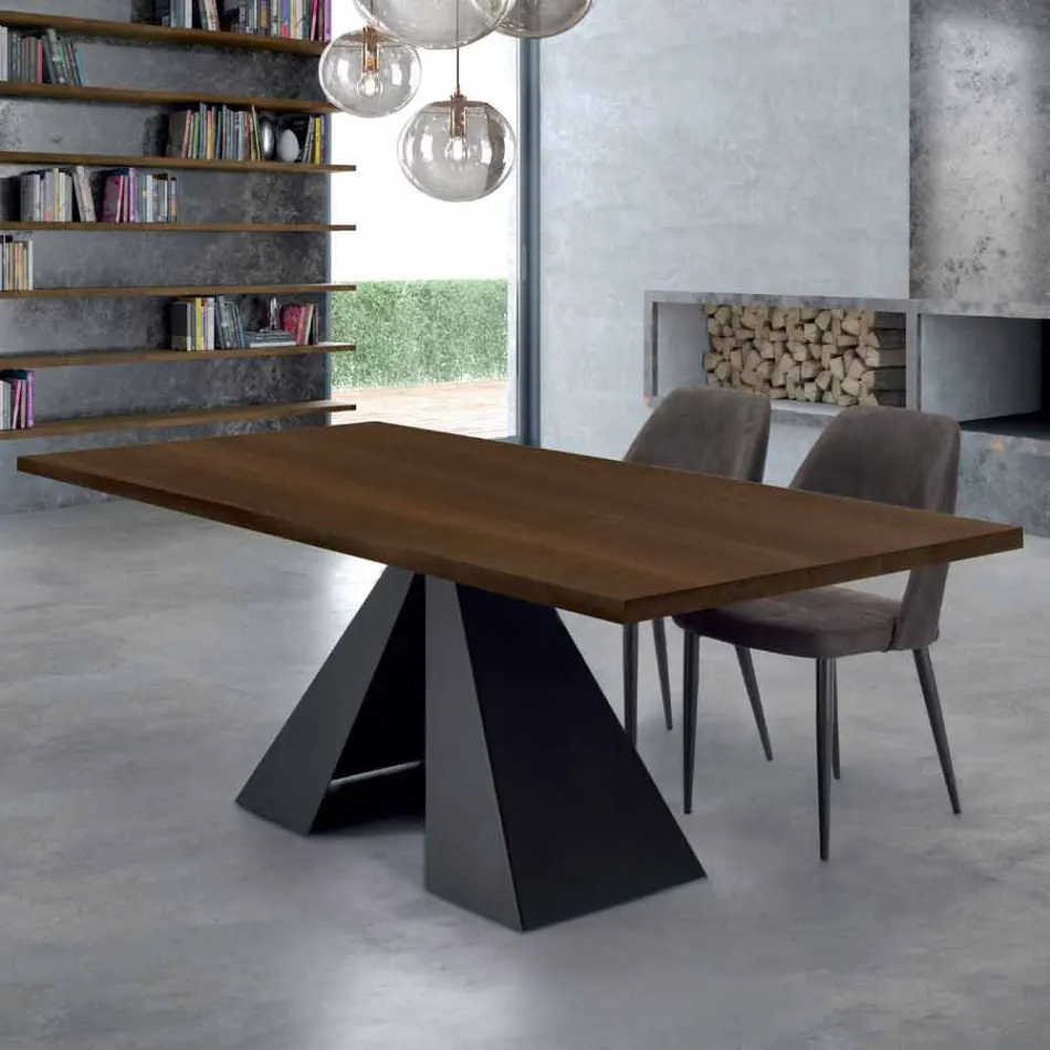 Mesa de comedor chapada con base de acero Made in Italy - Dalmata viadurini