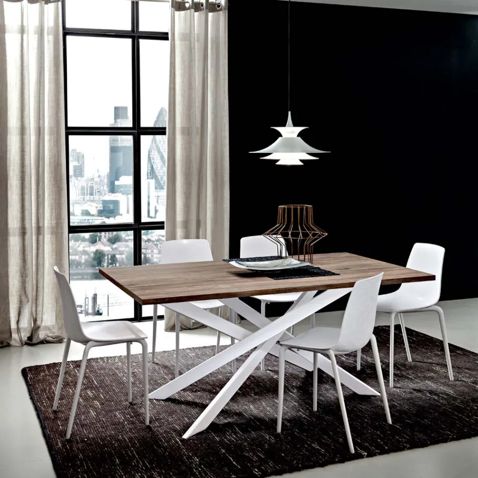 Mesa de comedor de Hpl con base de metal Made in Italy, Precious - Carlino viadurini