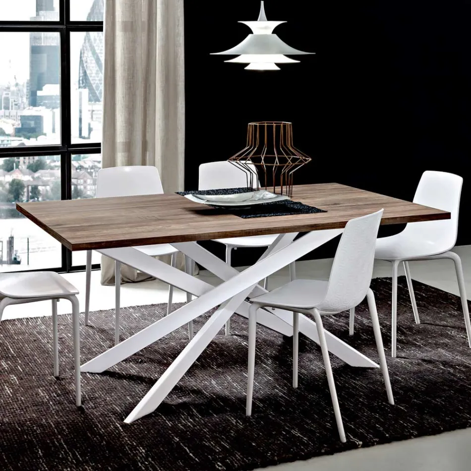 Mesa de comedor de Hpl con base de metal Made in Italy, Precious - Carlino viadurini