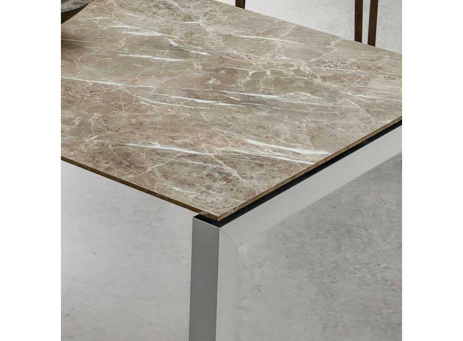 Mesa de comedor en mármol Hpl y efecto aluminio Made in Italy - Monolith viadurini