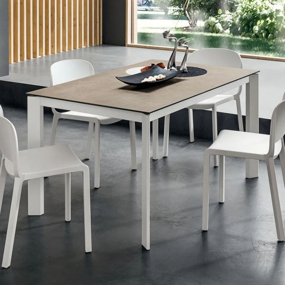Mesa de Comedor en Laminam con Estructura de Aluminio Made in Italy - Baviera viadurini