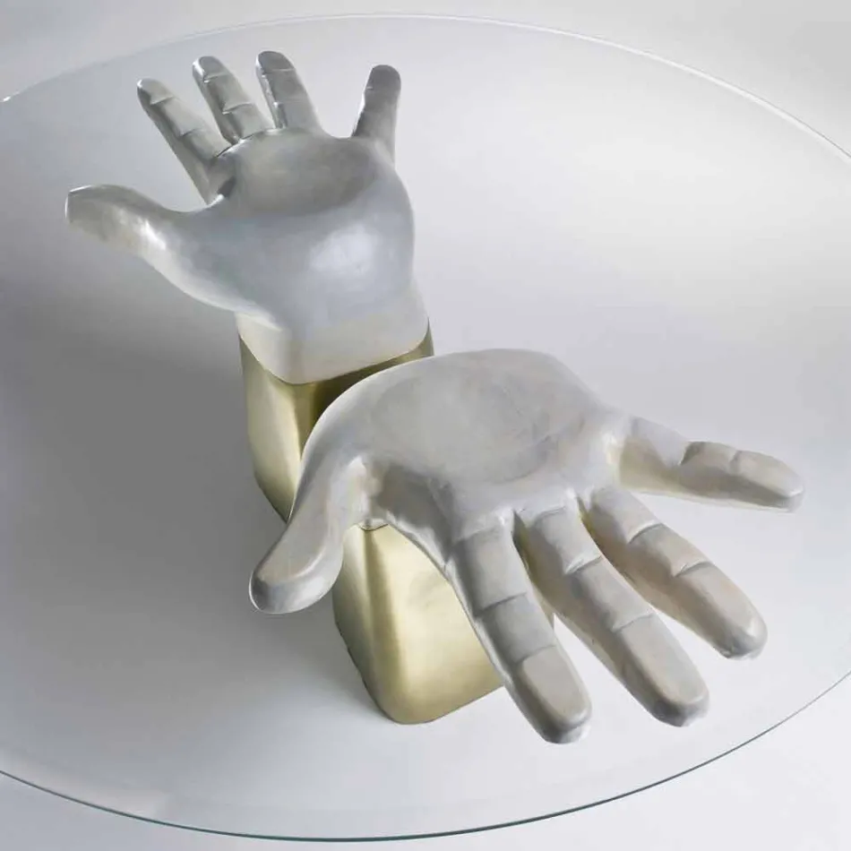 Mesa de comedor de madera con tapa de cristal, hecha en Italia, Bartolo viadurini