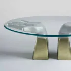 Mesa de comedor de madera con tapa de cristal, hecha en Italia, Bartolo viadurini