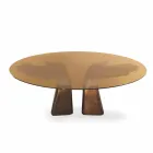 Mesa de comedor de madera con tapa de cristal, hecha en Italia, Bartolo viadurini