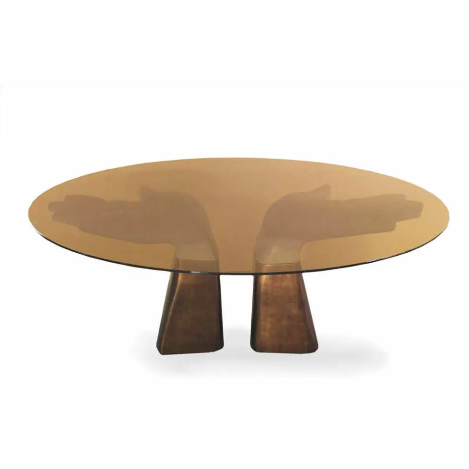 Mesa de comedor de madera con tapa de cristal, hecha en Italia, Bartolo viadurini