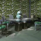 Mesa de comedor de madera con tapa de cristal, hecha en Italia, Bartolo viadurini