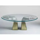 Mesa de comedor de madera con tapa de cristal, hecha en Italia, Bartolo viadurini