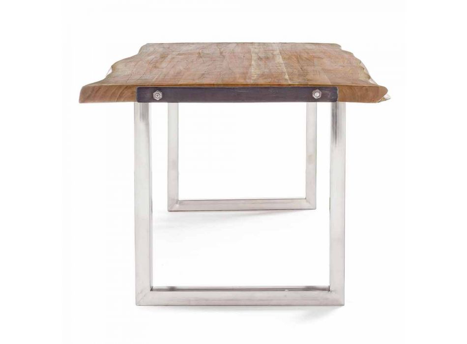Mesa de comedor Homemotion en madera de acacia y acero inoxidable - Convo viadurini