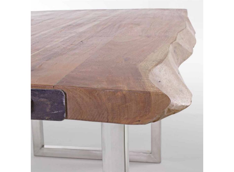 Mesa de comedor Homemotion en madera de acacia y acero inoxidable - Convo viadurini