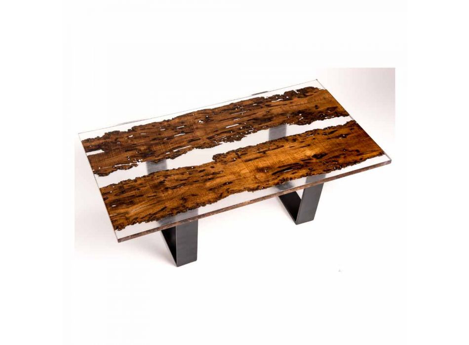 Mesa de comedor en madera de Giuda y briccola hecha a mano de resina viadurini