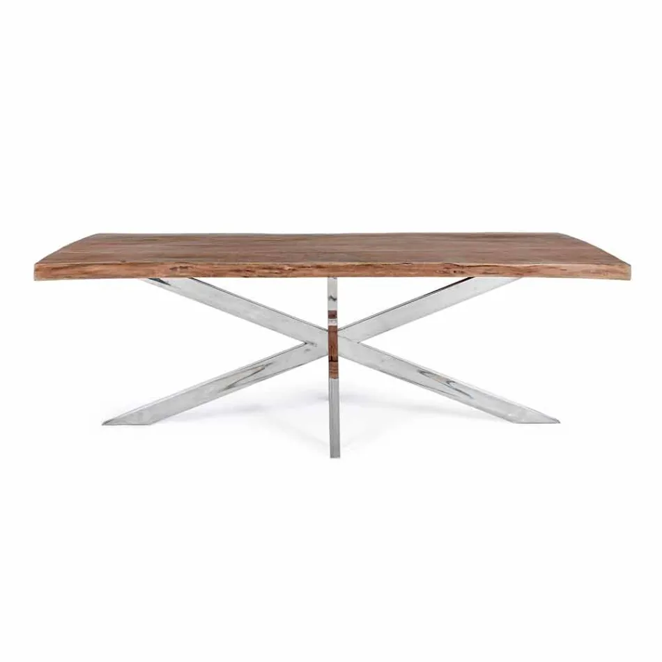 Mesa de comedor de acero inoxidable y madera Homemotion Design - Kaily viadurini