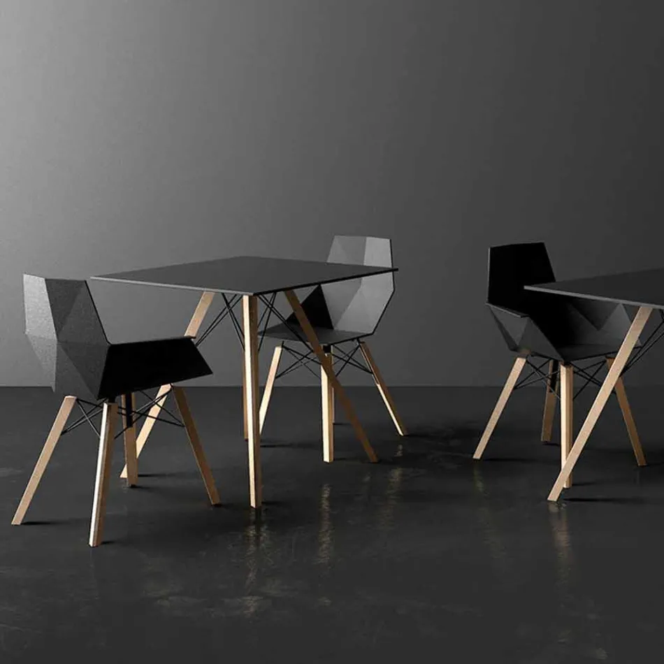 Mesa de comedor cuadrada de diseño de madera y Hpl, 4 piezas - Faz Wood by Vondom viadurini