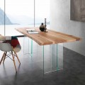 Mesa de diseño de madera maciza y vidrio templado modelo Marlon