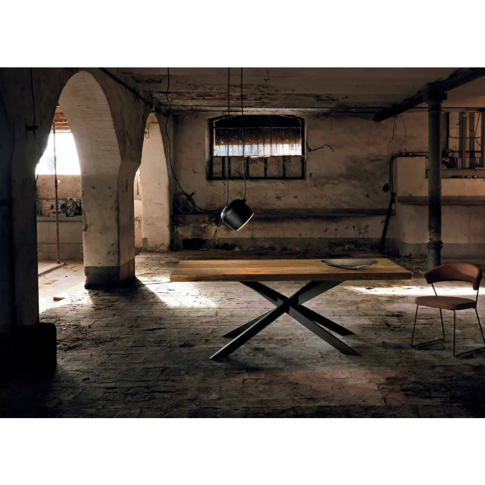 Moderna mesa de comedor de madera maciza hecha en Italia Oncino viadurini