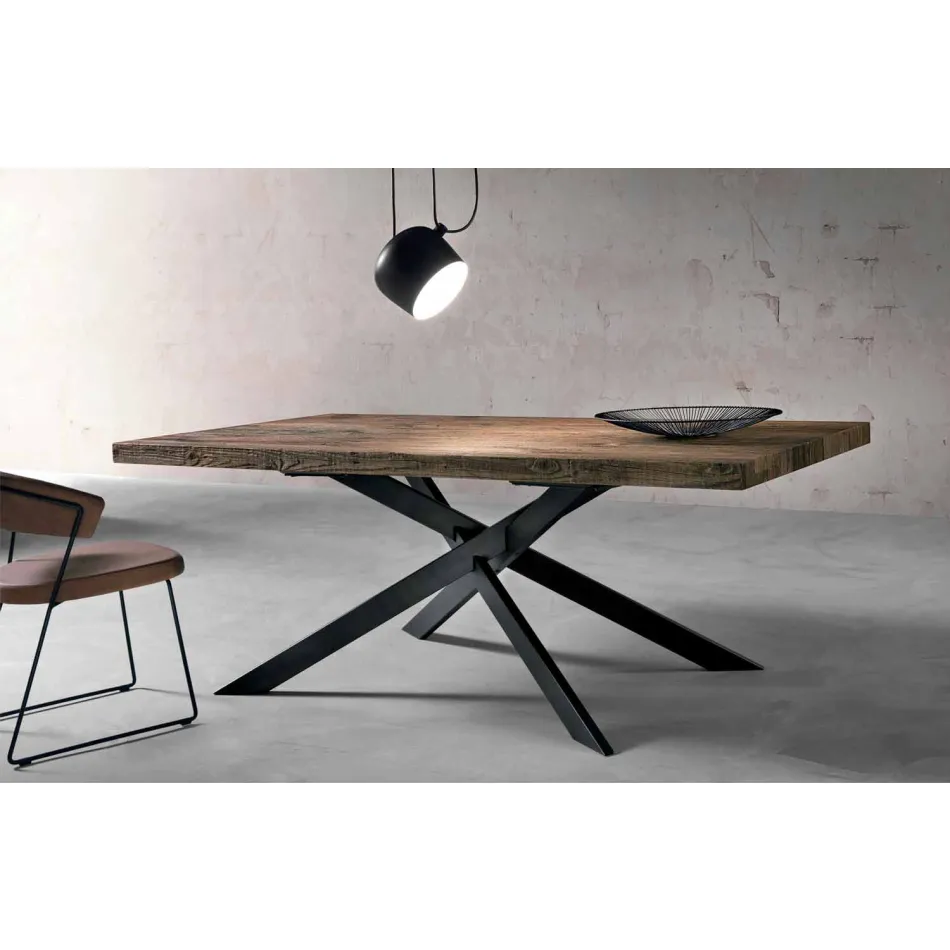 Moderna mesa de comedor de madera maciza hecha en Italia Oncino viadurini