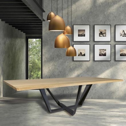 Mesa de comedor en madera de roble y metal gris hierro Made in Italy - Patty viadurini