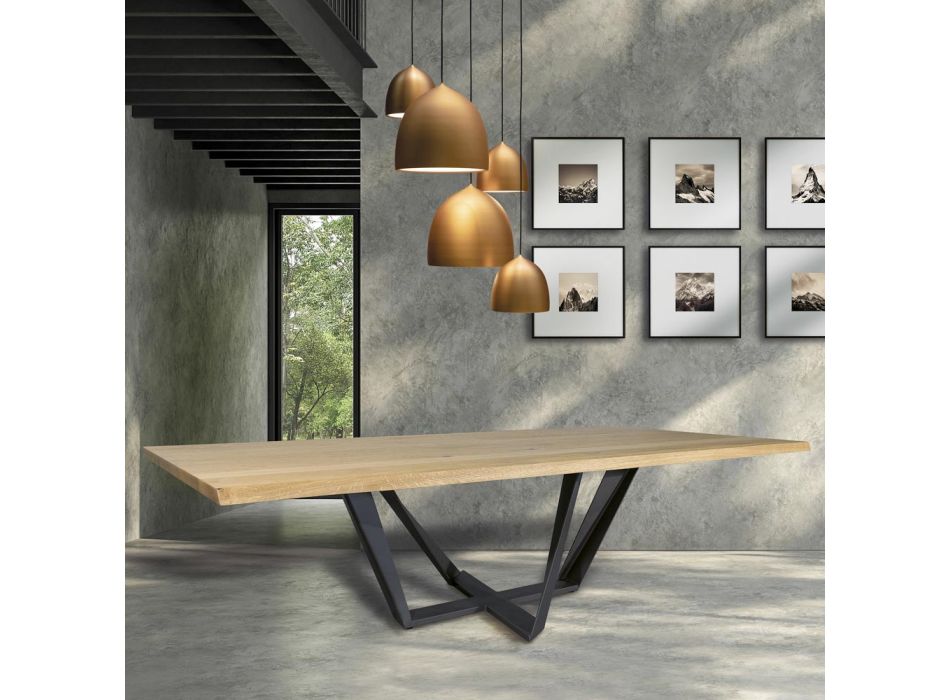 Mesa de comedor en madera de roble y metal gris hierro Made in Italy - Patty viadurini