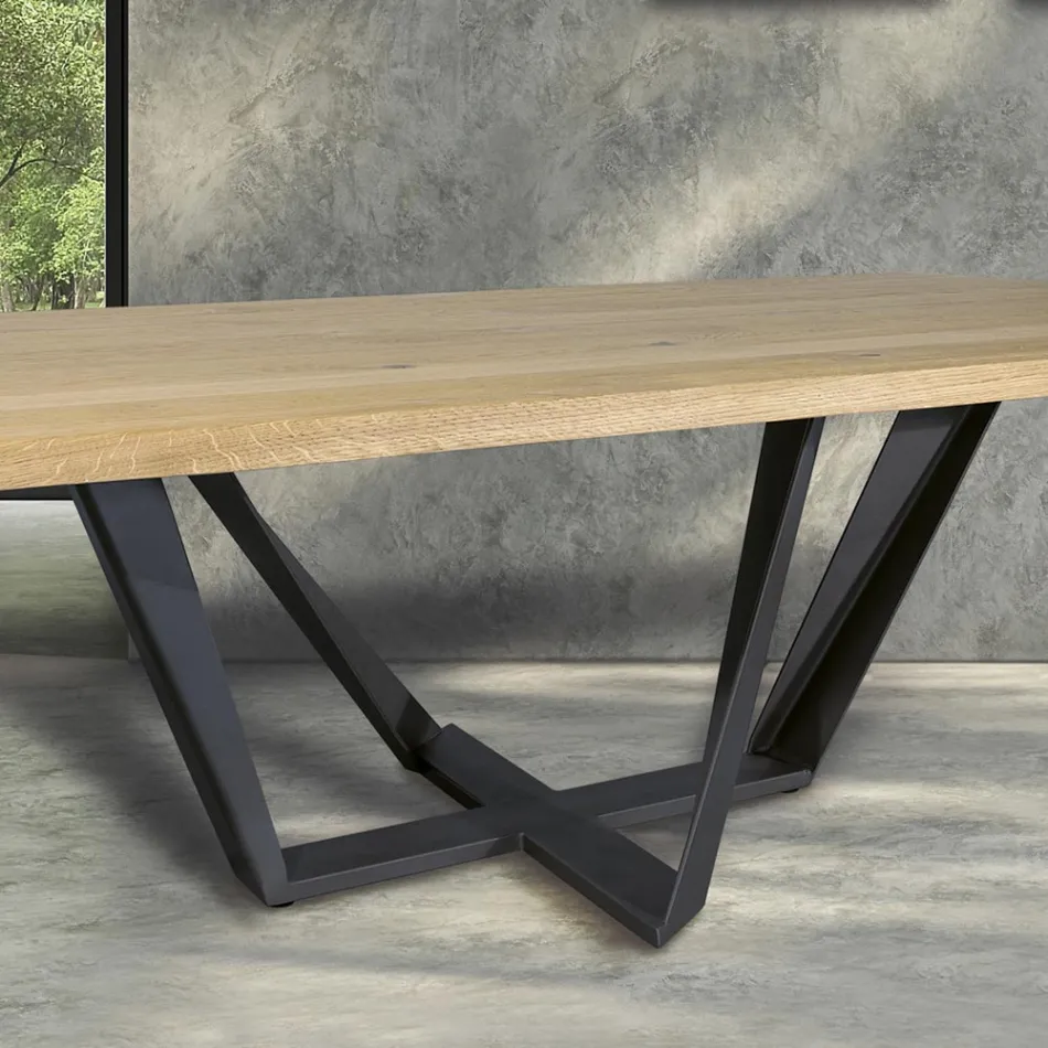 Mesa de comedor en madera de roble y metal gris hierro Made in Italy - Patty viadurini