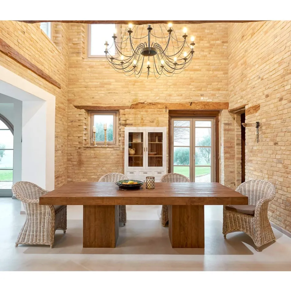 Mesa de Comedor en Madera Tropical Reciclada con Base Doble - Slide viadurini