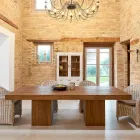 Mesa de Comedor en Madera Tropical Reciclada con Base Doble - Slide viadurini