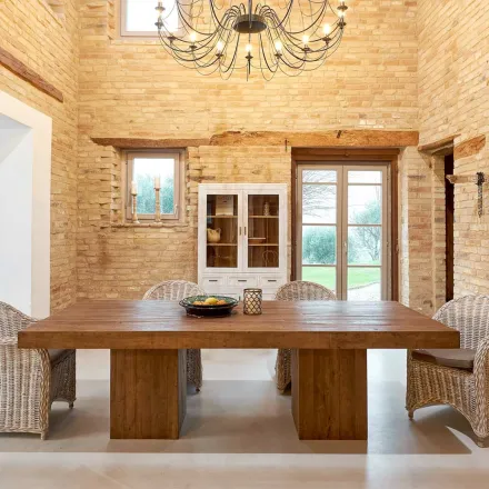 Mesa de Comedor en Madera Tropical Reciclada con Base Doble - Slide viadurini