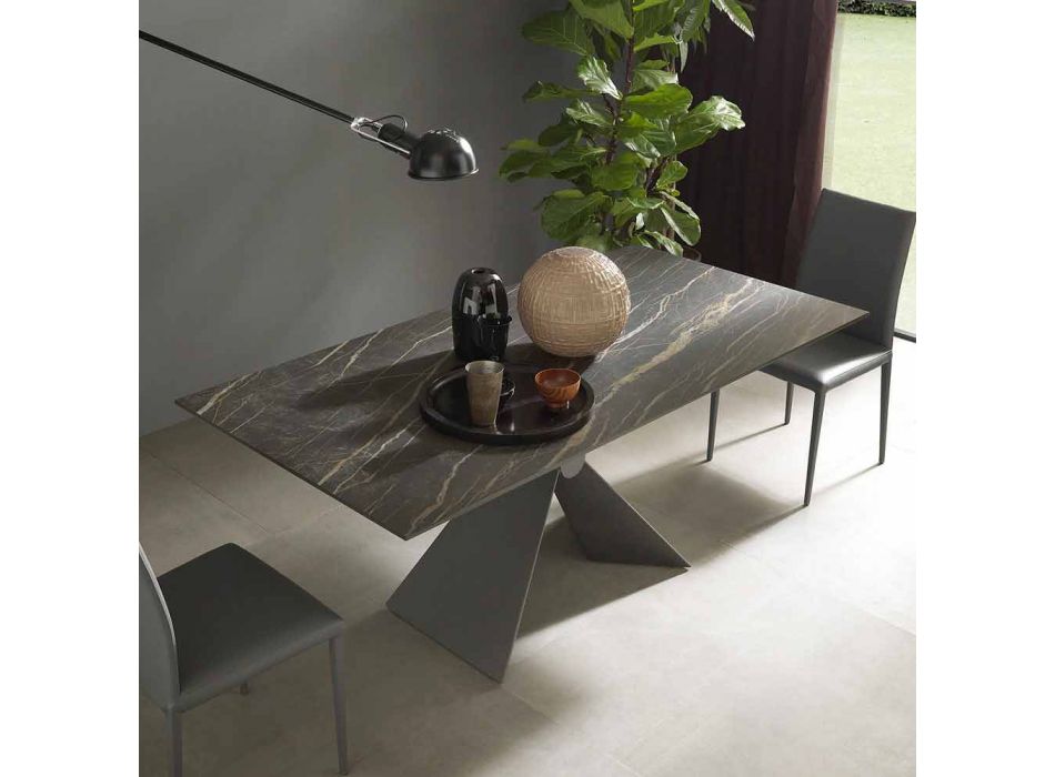 Mesa de comedor de metal y tapa de cerámica Diseño Made in Italy - Anaconda viadurini