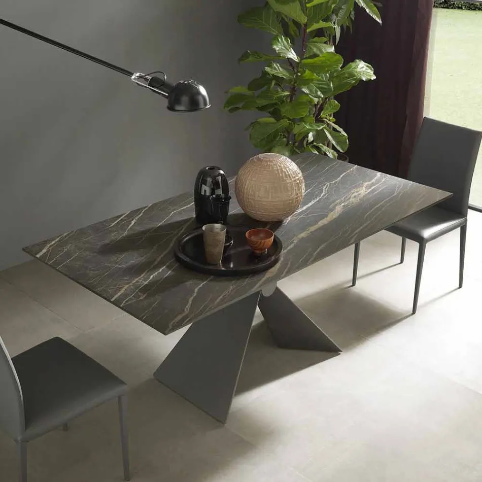 Mesa de comedor de metal y tapa de cerámica Diseño Made in Italy - Anaconda viadurini