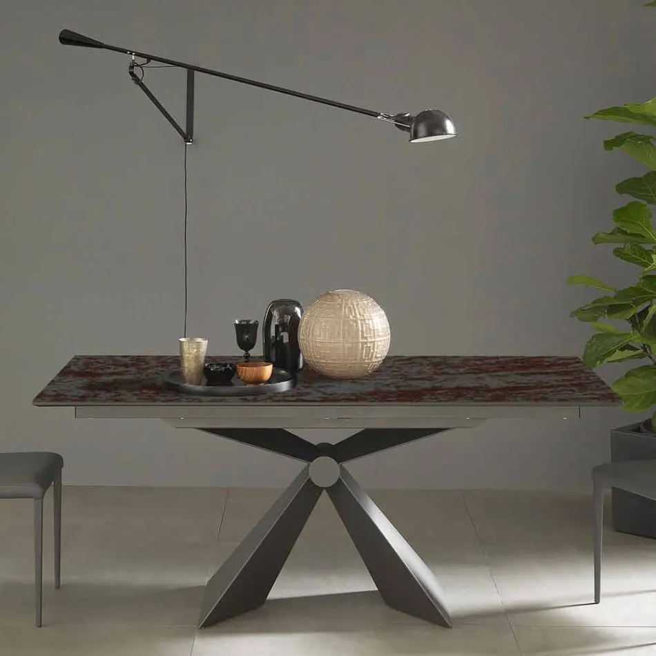 Mesa de comedor de metal y tapa de cerámica Diseño Made in Italy - Anaconda viadurini